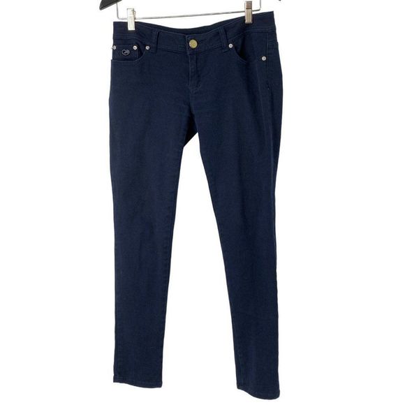 Womens Echo Red Navy Jeans Size 7 Tall Jr Straight Low Rise Stretch 4052 Denim - Picture 1 of 10